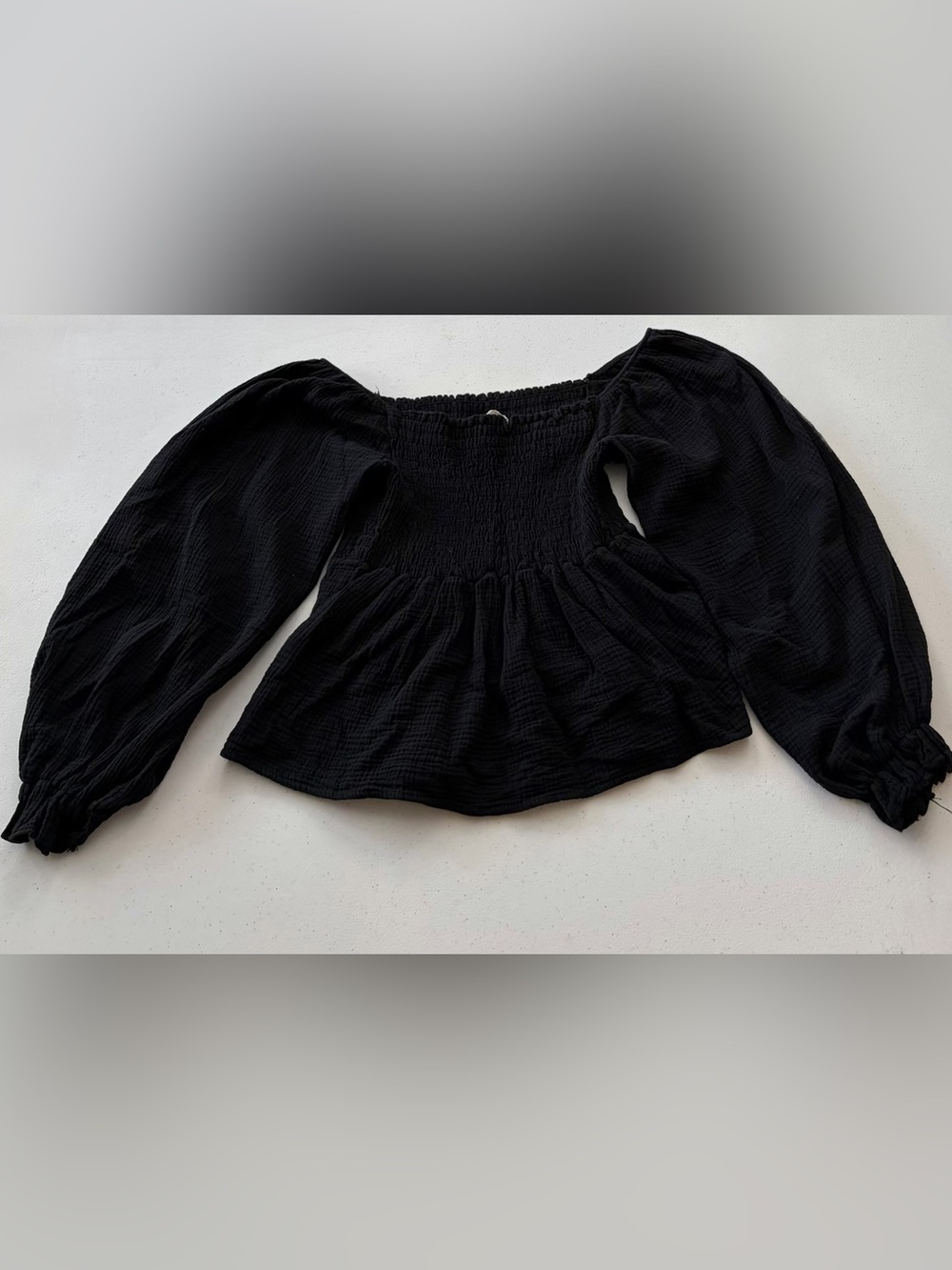 BiBi Black Off-Shoulder Smocked Peasant Top
